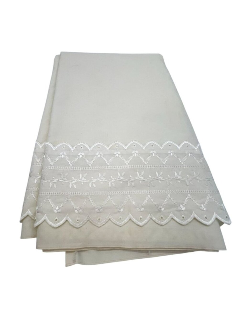 Vintage JC Penney Home Collection Cream Embroidered Floral Twin Flat Sheet